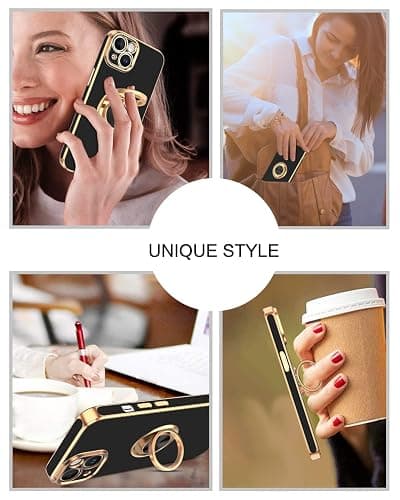 VENINGO iPhone 14 Case,Phone Case for iPhone 14,Slim Fit Soft 360° Ring Holder Kickstand Magnetic Car Mount Supported Easy Clean Shockproof Protective Cover for iPhone 14 6.1" 2022, Black/Golden thumbnail 7