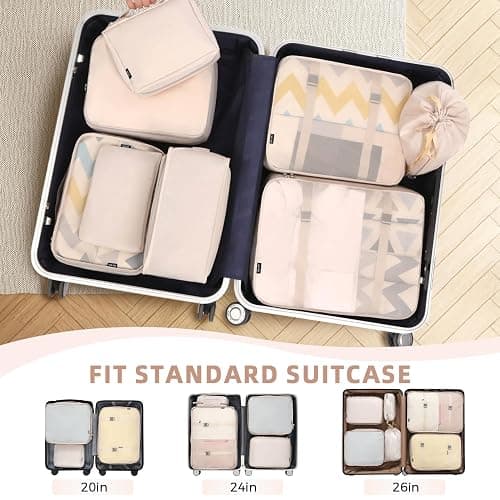 BAGAIL 8 Set Packing Cubes Luggage Packing Organizers for Travel Accessories-Cream thumbnail 5