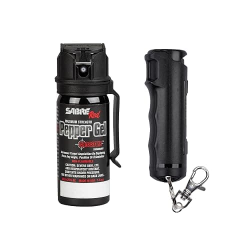 SABRE Crossfire Pepper Gel - 360° Spray for Defense at Any Angle, Maximum Strength Police-Grade OC Pepper Spray with UV Marking Dye, 20‑Foot Tactical Range, Fast Flip Top Safety, Belt Clip, 1.5 fl oz - Image 1