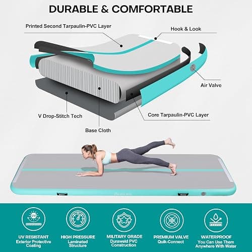 Panana Air Mat, Inflatable Air Gymnastics Mat 10ft Tumble Mats 4 Inch Thickness Air Roller Gymnastics Barrel Back Handspring Trainer/Yoga/Training/Cheerleading/Water Beach Park, Light Green thumbnail 4