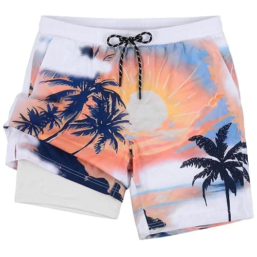 M'annswear Men's Printed Swim Trunks Quick Dry Board Shorts, Elastic Waist Drawstring with Mesh Lining Zipper Pockets - Image 1