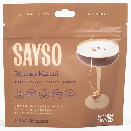 SAYSO: Espresso Martini Instant Cocktail Tea Bags | Infuses with Cold Water & Spirits for a Premium Craft Cocktail or Mocktail (25 Calories, 5g Sugar), 8-Pack - Image 1