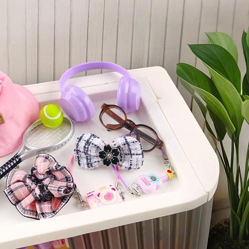 Foldable Doll Wardrobe Closet Storage Box Compatible with Labubu Clothes with 15 Hangers & Rod - Stackable Organizer Cabinet for 15/17cm Doll Clothes with Dust-Resistant Cover and Display Shelf thumbnail 4
