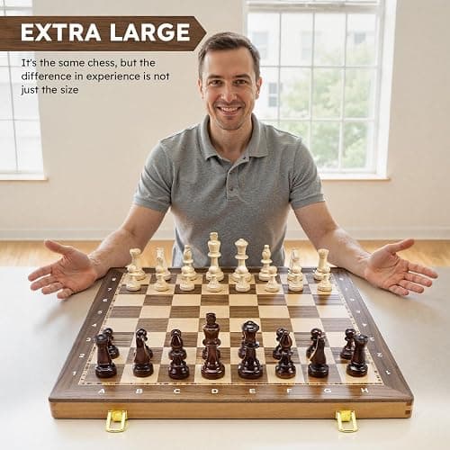 Peradix 19" Wooden Chess Set, Folding Tournament Chess Board with 3.75" King, 2 Extra Queens, Classic Professional Chess Game for Adults & Kids thumbnail 2