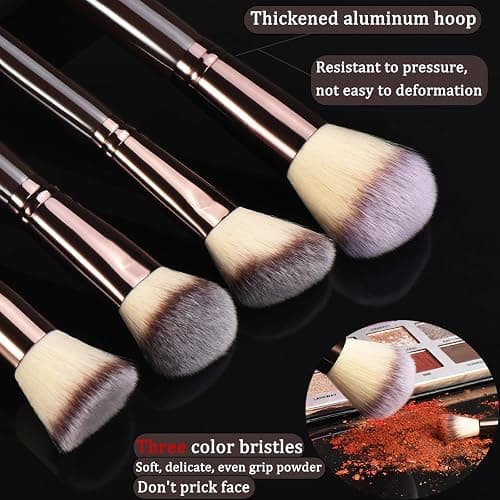 YJ-Anyue 10-Piece Brown Wooden Makeup Brushes Set, Professional Foundation Concealer Contour Eyeshadow Kabuki Brushes, Premium Synthetic Bristles for Liquid Powder Cream thumbnail 5