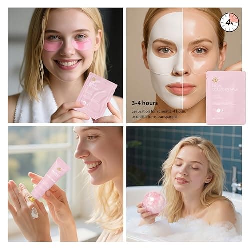 Rose Facial Skin Care Set, 33 Pcs Bath & Body Spa Basket for Women, Beauty Care Kit, Sheet Mask, Makeup Bag, Face Serum, Bath Bomb, Perfume, Christmas, Mother Day, Valentine's, Birthday, Baby Shower thumbnail 4