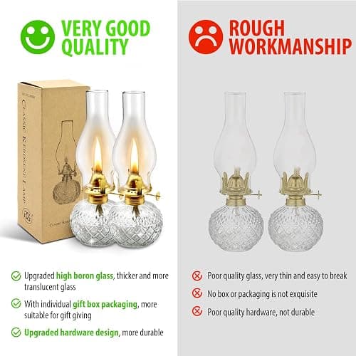 CHNLML 2 Pieces Christmas Large Chamber Oil Lamps, Glass Clear Kerosene Lamp Indoor Decorative Hurricane Lantern Vintage for Xmas Thanksgiving Tabletop Decor and Winter Emergency Lighting(colorless thumbnail 5