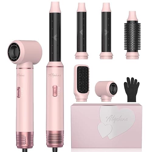 Atopskins 5 in 1 Hair Dryer Brush Set, Hot Air Styler, Detachable Blow Dryer Brush, 3 Heat Settings Auto Curling Wrap Styler, Ionic Hair Styling Tools, Straight Curl Dry Volumiz Smooth (Pink) - Image 1