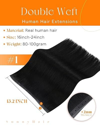 Sunny Hair Butterfly Hair Extensions Human Hair Jet Black Butterfly Genius Weft Hair Extensions Dual-Use Micro Bead Real Human Hair 18 Inch 100G thumbnail 2