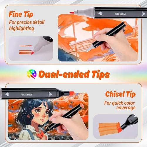 VBESTARTLY 80 Colors Alcohol Markers with Base, Permanent Dual Tip Art Markers for Adults Anime Coloring Sketch Illustrations Pefect for Gift- Refillable thumbnail 4