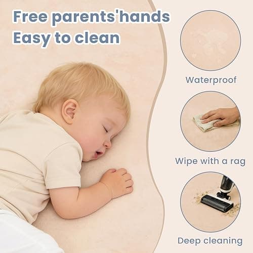 ACOMOPACK 1.3" Thick Baby Play Mat for Floor 59x71"-Large Water-Repellent&Non-Slip Memory Foam Mat for Kids,Toddlers,Soft Velvet Nursery Rug for Tummy Time&Crawling,Yoga,Tatami Style(Blush) thumbnail 6