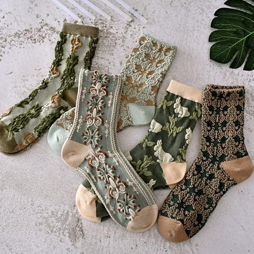BOFAYS 5 Pairs Womens Floral Cute Socks Vintage Embroidered Plant Socks for Women Teens Cotton Cozy Ankle Sock thumbnail 5
