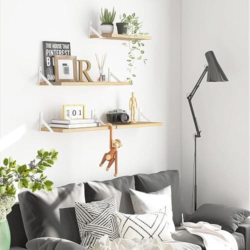 YGEOMER Floating Shelves for Wall, Different Sizes Natural Wood Wall Shelves for Living Room, Bathroom, Bedroom, Kitchen, Home Decor (Set of 4) thumbnail 5