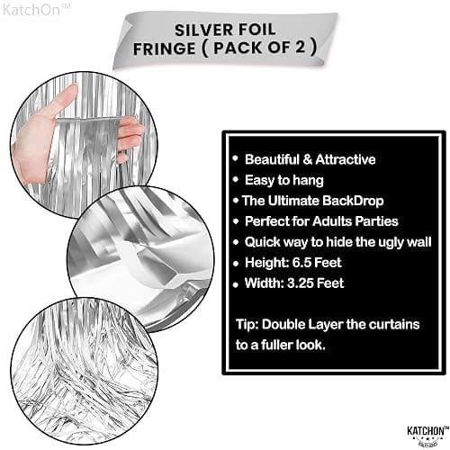 KatchOn, Foil Silver Backdrop Curtain - 3.2x6.5 Feet, Pack of 2, Silver Fringe Backdrop for Christmas Party Decorations | Christmas Backdrop, Birthday Decorations | New Year Decorations 2026 thumbnail 2
