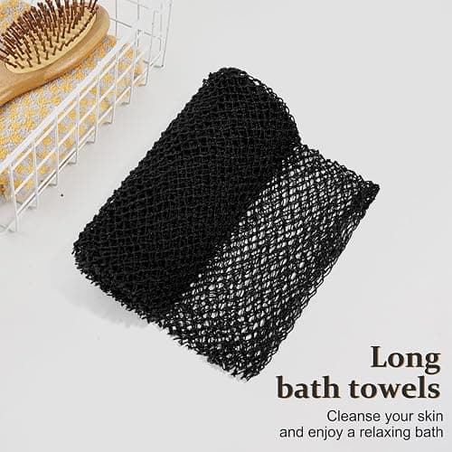 African Net Sponge Authentic with Knots, Exfoliating Bath Sponge & Body Scrubber for Dead Skin Removal, Long Flat Back Scrubber for Foot, Scalp and Body Wash, by Starhot (1-Pack Black) thumbnail 2