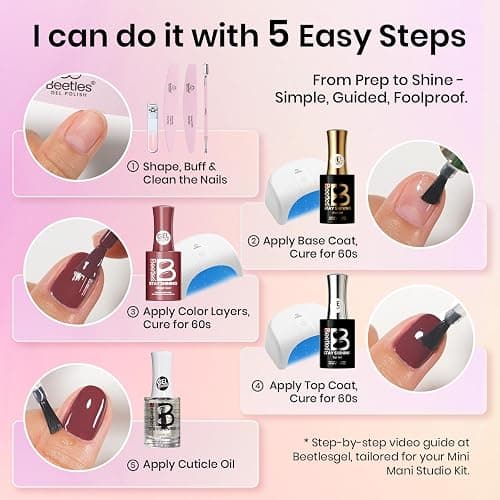 Beetles Stay Shining 23 Pcs Gel Nail Polish Kit with UV Light,, 12 Color Nail Manicure Studio Kit Cozy Elegance and Base Gel Glossy &Matte Top Coat Cuticle Oil & Nails Tools, DIY Salon-Quality at Home thumbnail 7