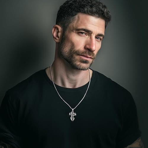 CCmfgjew Christmas Gifts Cross Necklace for Men Stainless Steel Fish Hook Pendant Antler Necklace Hunting Jewelry Gifts for Father Husband Brother 22+2” thumbnail 2
