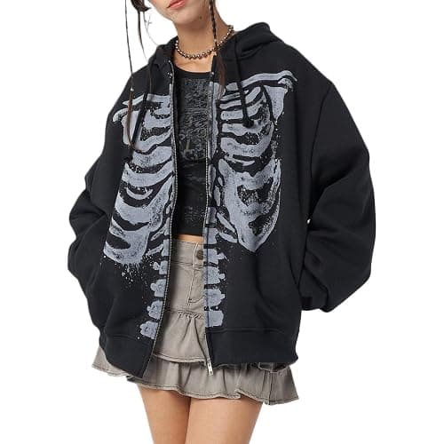 Yuemengxuan Womens Y2K Zipper Hoodie Long Sleeve Sweatshirt Harajuku Punk Grunge Tops Oversized Vintage Streetwear thumbnail 4