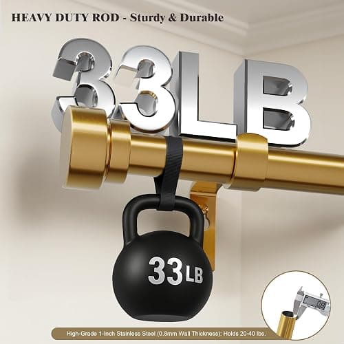 Oneach Heavy Duty Curtain Rods for Windows 28 to 48 Inch, 1 Inch Brass Gold Curtain Rod, Adjustable Length Rod with Metal Finials, Modern Decorative for Bedroom Kitchen Living Room (16 to 60 Inch) thumbnail 4