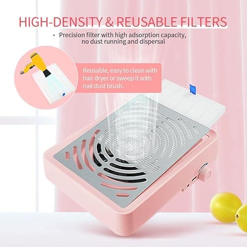 SAVILAND Nail Dust Collector with Lamp – Powerful Nail Vacuum Fan 40W Dust Collector Extractor Electric Dust Suction Machine with Reusable Filter for Acrylic Gel Nails Polishing, Low Noise, Pink thumbnail 4