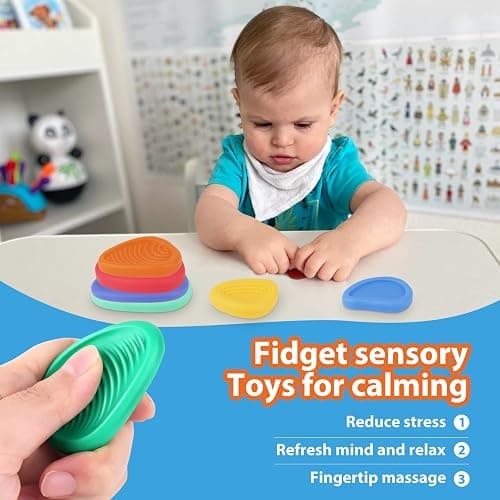 Fidget Toys Sensory Stone for Kids:Textured Soft Worry Stone for Autism Kids Calming - Fidget Stress Toys for Students Anxiety Relief -Social Emotional Feelings Toys-Texture Sensory Fidget Toy(6Pcs) thumbnail 5