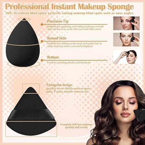 6Pcs Foundation Brush for Liquid Makeup,Liquid Foundation Brush with Makeup Sponge and Powder Puff for Foundation, Powder, Blush, and Concealer(Black) thumbnail 6