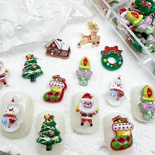 3D Christmas Nail Charms,100PCS Christmas Tree Santa Claus Snowman Elk Nail Gems,Resin Flatback 3D Nail Art Charms Nail Supplies for Manicure Design Decorations DIY Crafting Jewelry Making (Mixed B) thumbnail 6