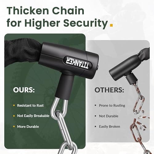 Titanker Bike Chain Lock with Keys, 3.3 Feet Security Heavy Duty Anti-Theft Bicycle Chain Locks for Bike, Motorcycle, Bicycle, Door, Gate, Fence, Grill (6mm, 8mm, 10mm Thick Chain) - Black-8mm Chain thumbnail 7