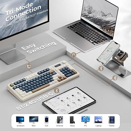 AULA S99 Pro Wireless Keyboard, Display Screen & Media Knob, Tri-Mode Bluetooth/2.4G/USB-C RGB Creamy Gaming Keyboard with Number Pad Macro Keys, Custom Computer Keyboards for Laptop PC Gamer - Green thumbnail 8