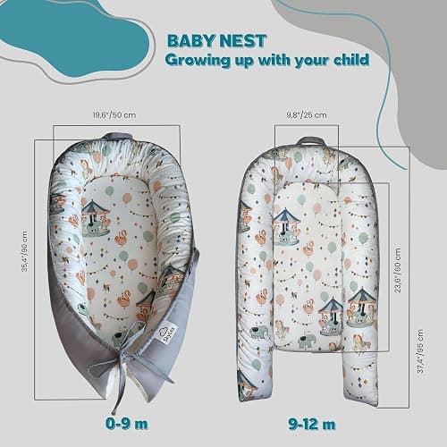 SkyLes Baby Nest Pod for Newborn 0–12 Months – Baby Lounger with Memory Foam Mattress (60×25cm), Removable Washable Cover, Soft and Breathable Fabric. thumbnail 3