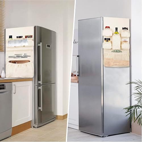 ChezMax Mini Fridge Organizer Dorm Essentials - Over the Fridge Caddy Organizer, Dorm Room Storage, Mini Refrigerator Dust Cover Top with 12 Extra Large Fabric Pockets for Office Kitchen Home, White thumbnail 3