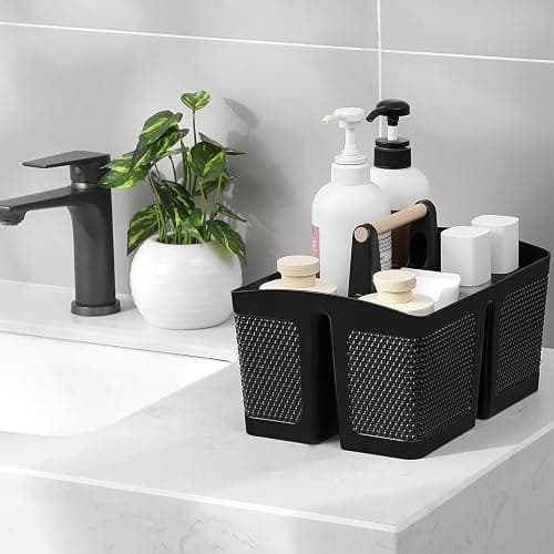 rejomiik Portable Shower Caddy Basket Plastic Cleaning Caddy Organizer Storage Tote with Handle for Bathroom, College, Dorm Room Essentials, Black thumbnail 2