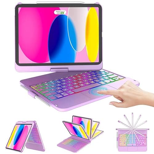 CC Store for iPad (A16) 11th 10th Generation Case with Keyboard - 7 Color Backlit 360° Swivel Multi-Touch Track Pencil Holde for iPad 11-inch A16 2025 10th Gen 10.9 Inch 2022 (Light Purple) - Image 1