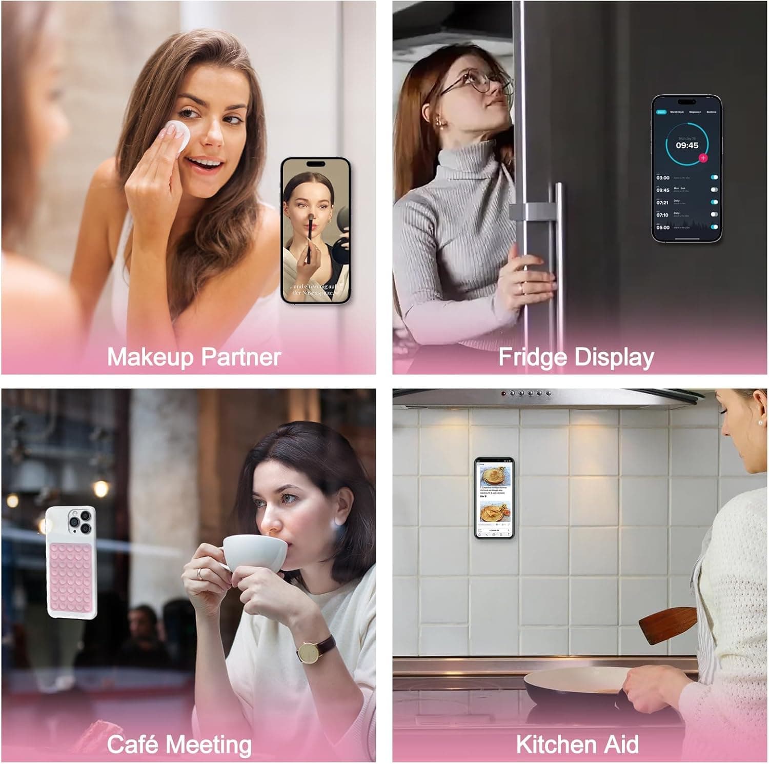 Silicone Octo Cup Buddy Sticky Grip Holder for Cellphone, Silicone Suction Phone Case Mount Double Sided, Hands-Free Phone Accessories Strong Grip Holder for Selfie and Video (Light Pink-2 Pack thumbnail 2