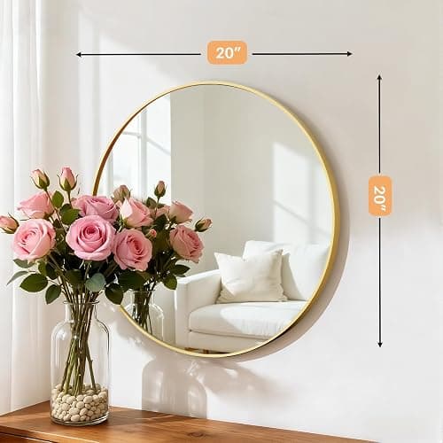 Bathroom Mirror for Wall, 20 Inch Round Mirror, Matte Gold Metal Framed Circle Vanity Mirror for Bathroom Bedroom Living Room Entryway, Anti-Rust, Tempered Glass, Hanging or Leaning thumbnail 2