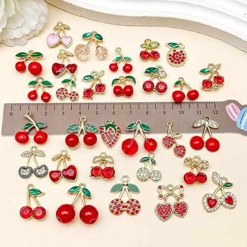 30Pcs 3D Enamel Cherry Charm Pendants for Necklaces Red Pink Cute Fruit Charms for Jewelry Making Alloy Strawberry Charms for Bracelets DIY Earrings Keychains Craft Charm Women Jewelry Accessories thumbnail 8