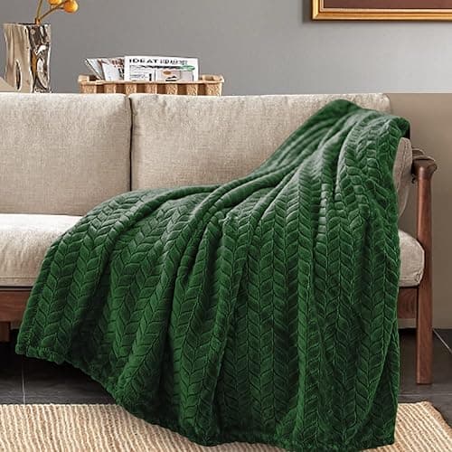 Inhand Fleece Throw Blankets, Super Soft Flannel Cozy Blankets for Adults, Washable Lightweight Blanket for Couch Sofa Bed Office, Warm Plush Blankets for All Season (50"×60", Green) - A-green - Throw/Travel-50x60 IN thumbnail 2