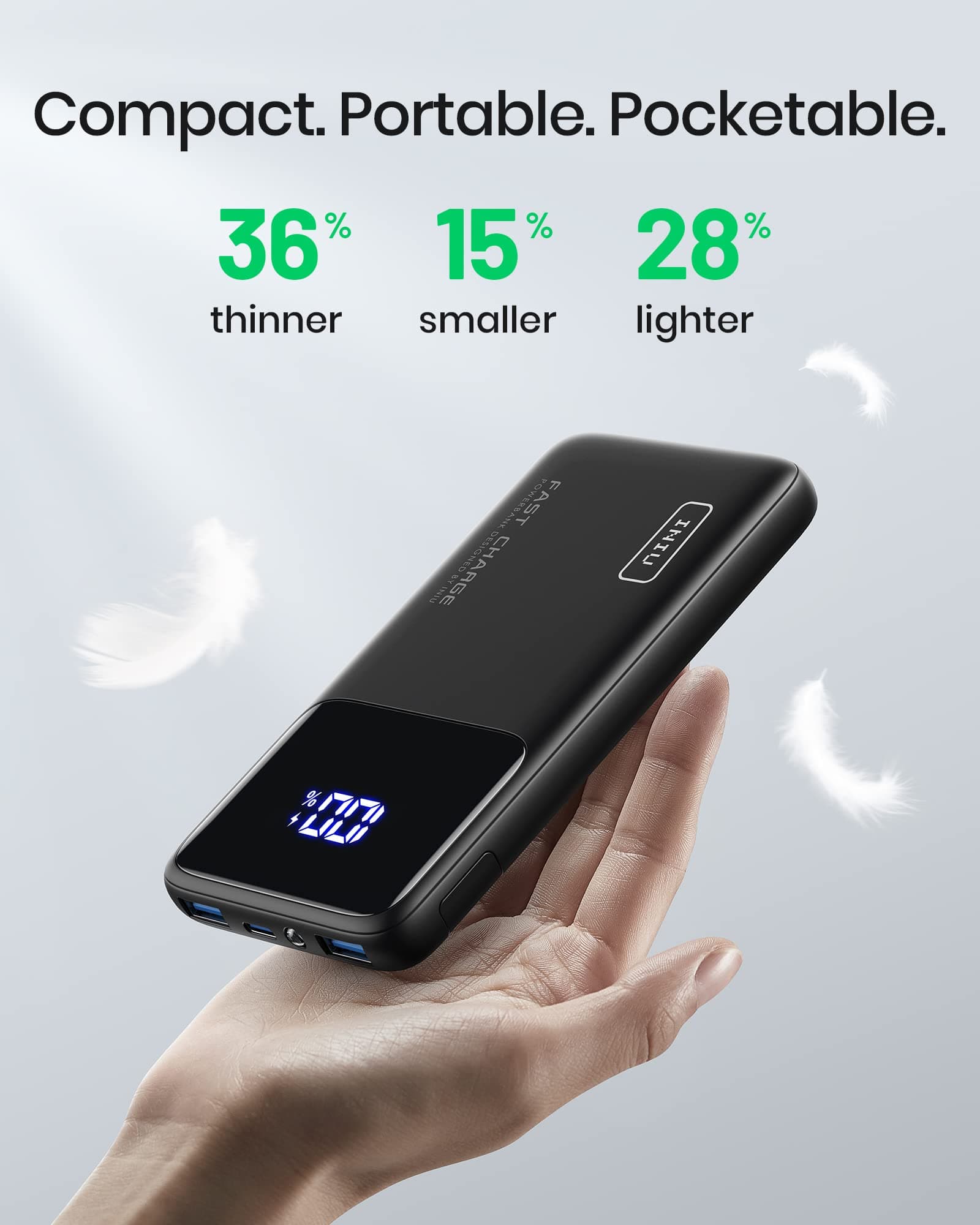 INIU 22.5W Power Bank, 10000mAh Slim USB C Portable Charger Fast Charging PD3.0 QC4.0, LED Display Battery Pack Portable for iPhone 14 13 12 11 X Pro Samsung S20 Google LG Xiaomi AirPods Switch iPad thumbnail 3