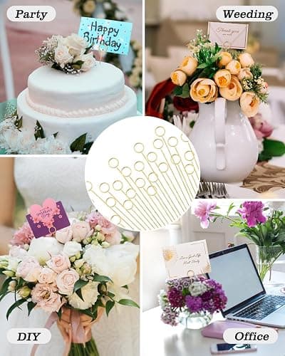 30Pcs Floral Card Holder Picks-Wire Place Card Holder for Wedding-Metal Photo Picture Clip Holder-Table Name Number Holder,Memo Note Holder for Flower Arrangement,Wedding,Baby Shower,Party,Decorations (Gold, Round) thumbnail 8