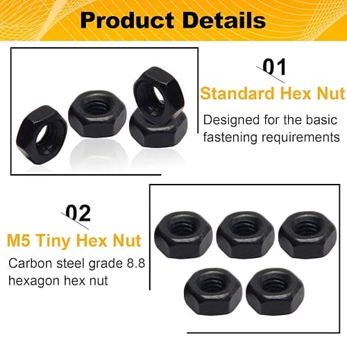 100pcs M5-0.8 Hex Nuts, Carbon Steel, Black Oxide, M5 x 0.8mm Tiny Nuts, Hex Drive, Metric, Right Hand, 8mm Width, 4mm Height, Small Replacement Nut thumbnail 5