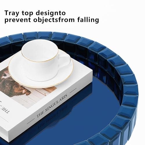 SHYFOY Blue Mirrored End Table, 23" H Round Glass Side Table with Three Legs, Modern Accent Table for Living Room, Bedroom, or Entryway thumbnail 5