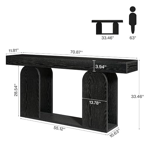 Tribesigns 70.9-Inch Extra Long Sofa Table, Farmhouse Console Tables with Wood Frame and Storage Shelf, 2-Tier Wood Table Behind Couch for Living Room, Hallway, Foyer, Black thumbnail 2