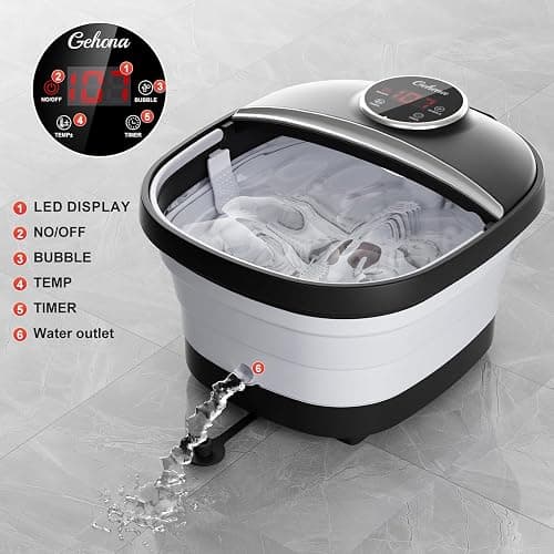 GEHONA Collapsible Foot Spa Bath with Heat,Foot Massager with Two Side Supports,Leakage Protector,Temperature Control,Bubbles,Red Light,Timer,Feet Spa Tub,Feet Soaker,Gifts (Black) thumbnail 4