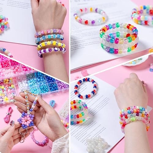 SJZWSD Kandi Beads Bulk Pony Beads Kit 3600+ Pcs, Rave Bracelet Making Set with Glow in The Dark, 96 Colors UV Star Heart Flower Alphabet Letters for Girls Kids Teens DIY Gift thumbnail 7