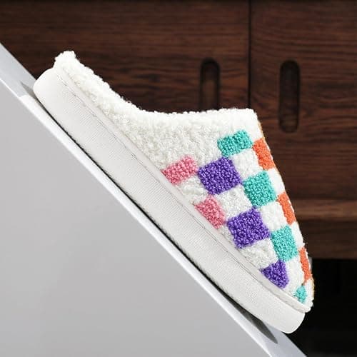 Halloween Christmas Slippers Checkered Scuff for Women and Men Holiday Indoor Bedroom Fluffy Warm Fleece Slippers Winter Soft Cozy Home Non-Slip Soft Plush Slip-on Wool Lined House Shoes thumbnail 6