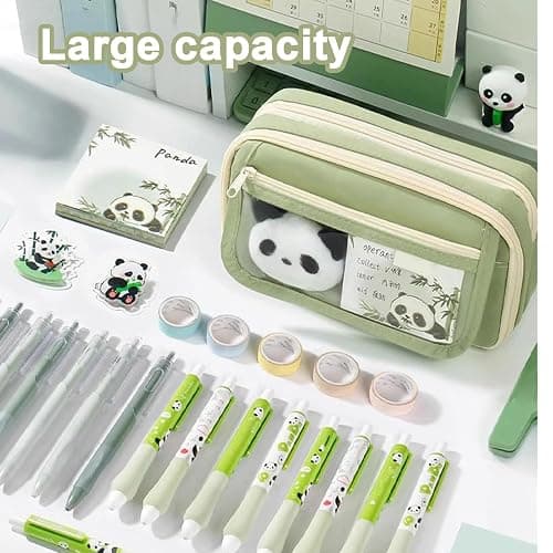 Large Capacity Panda Pencil Case, Multi-layer Cute Pencil Case for Girls, Zipper Pen Pouch Holder with Panda Keychain Brooch Notepad, Ka-waii Pencil Case, for Markers Erasers & Stationery Supplies thumbnail 4