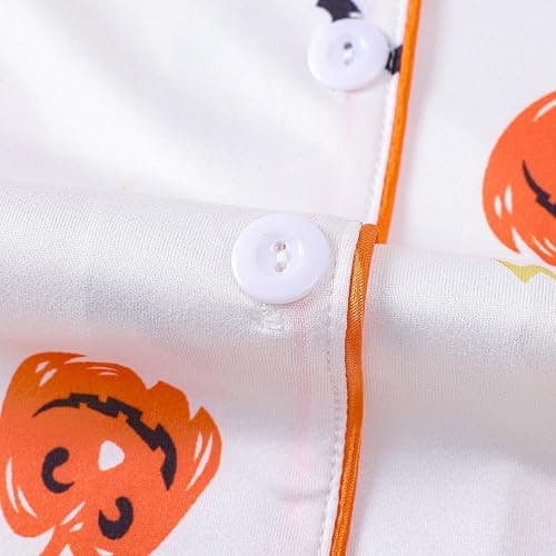 Halloween Pajama Sets for Women 2 Piece Ghost Pumpkin Print Shirts and Pajamas Shorts Button Down Short Sleeve Sleepwear thumbnail 9