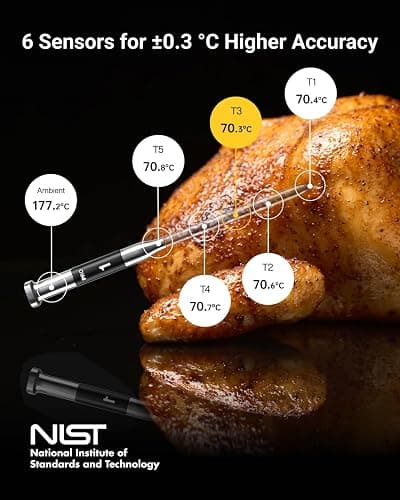 ThermoMaven G1 Wireless Meat Thermometer, WiFi & Sub-1G, 10x Signal | 6 Sensors, ±0.3°C Accuracy, APP & Standalone Base, IPX8 Waterproof Temperature Probe for BBQ Grill Oven Smoker Air Fryer thumbnail 3