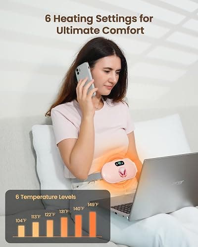Heating Pad for Period Cramps, Fast Heating with 6 Heat Levels and 6 Massage Modes, Portable Menstrual Heating Pad, Belly Period Massager for Women and Girls, Pink thumbnail 2