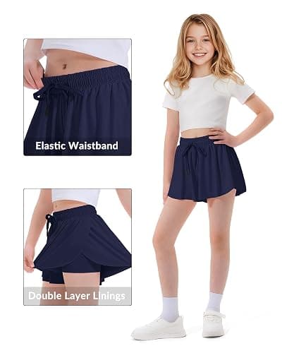 Witwot Butterfly Shorts Girls, 2-in-1 Teen/Kids Girl Flowy Skort for Running, Tennis, Dance thumbnail 5